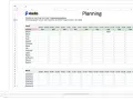 Tableau de planification de travail avec des noms d'employés et des créneaux horaires. Ce modèle de planning travail est proposé par Skello.