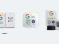 Cartes et autocollants pour faciliter le calcul de votre avis Google. Un QR code et un logo Google invitent à laisser un avis.