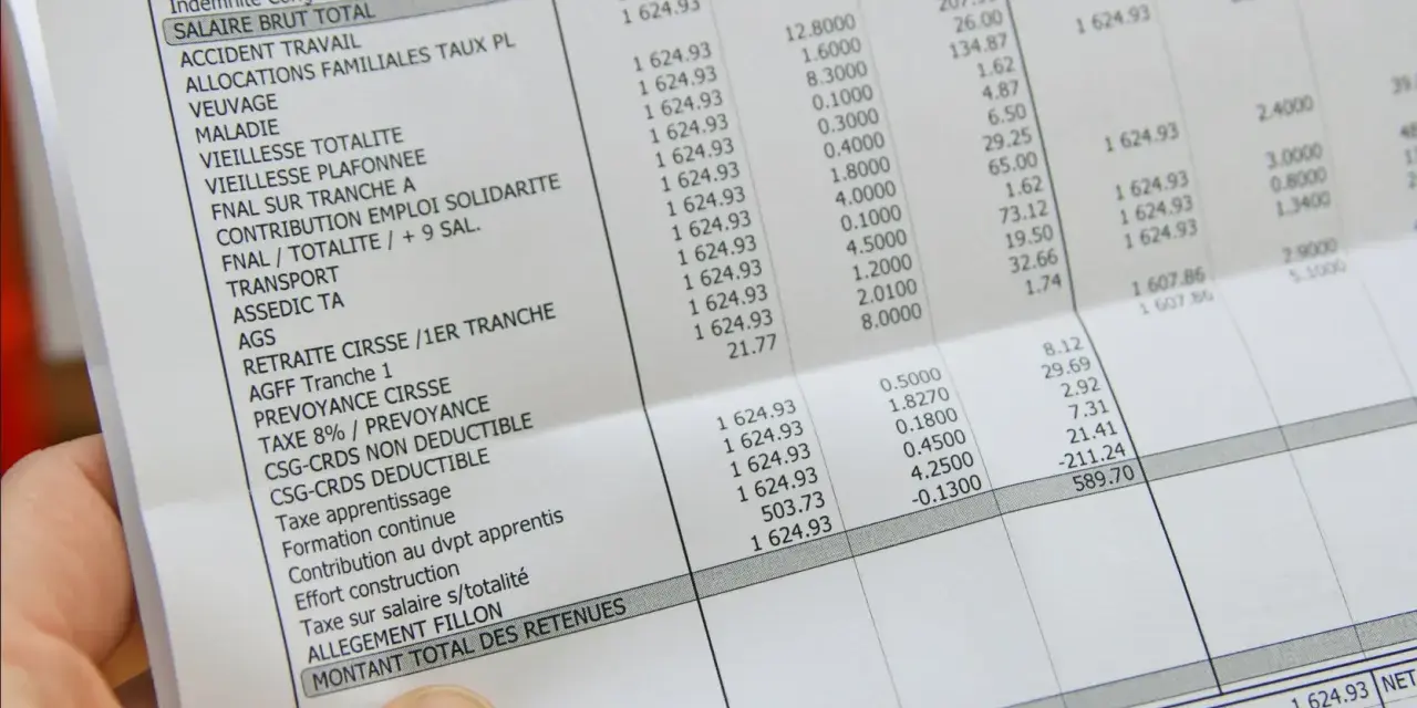 Relevé de paie montrant le montant net social, avec diverses déductions et cotisations.