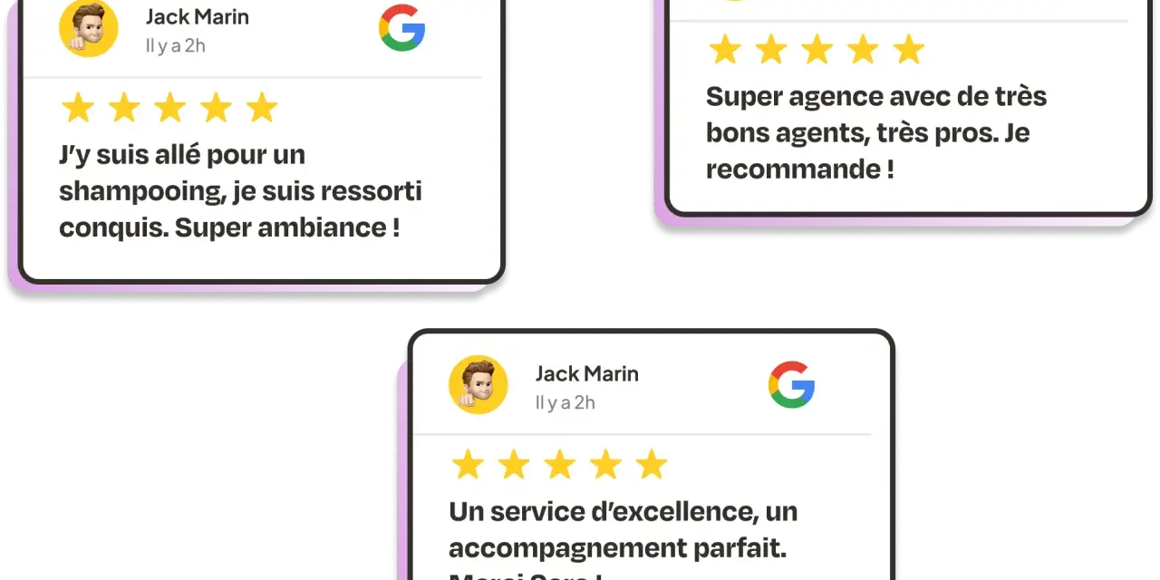 Exemples de messages de satisfaction client : "Super ambiance !", "Je recommande !", "Merci Sara !". Trois avis positifs de Jack Marin.