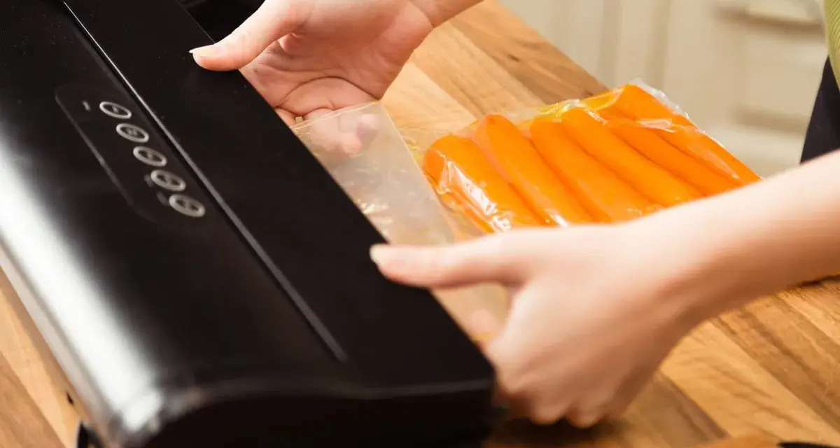 Mains pour la mise sous vide de carottes avec une machine.