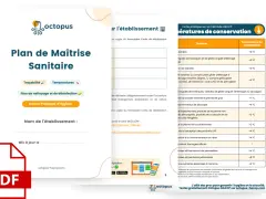 Plan de Maîtrise Sanitaire d'un restaurant, avec des sections sur la traçabilité et les températures de conservation selon la méthode HACCP.
