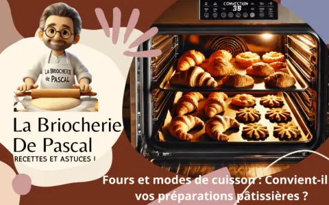 Un chef pâtissier et un four rempli de croissants et de biscuits. Le mode patisserie four est idéal pour ces délices dorés.
