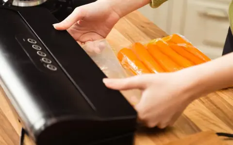 Mains pour la mise sous vide de carottes avec une machine.