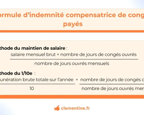 Formule d'indemnité compensatrice de congés payés : deux méthodes expliquées pour calculer le montant dû.