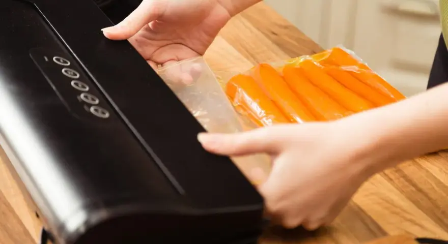 Mains pour la mise sous vide de carottes avec une machine.