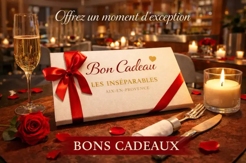 Un bon cadeau pour un restaurant, présenté avec une coupe de champagne, une rose rouge et une bougie allumée. Offrez un moment d'exception.